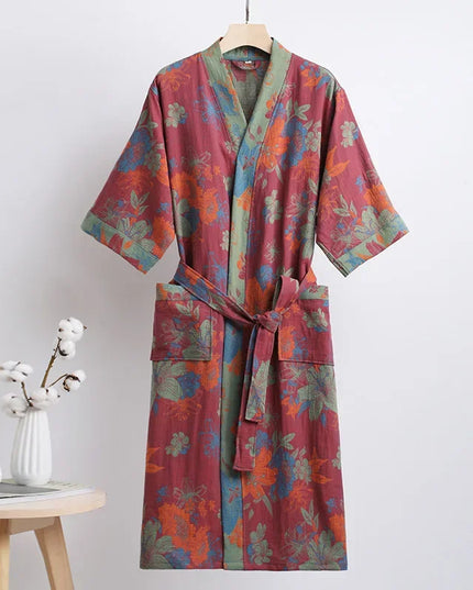 Roter Kimono-Morgenmantel mit Blumenmuster