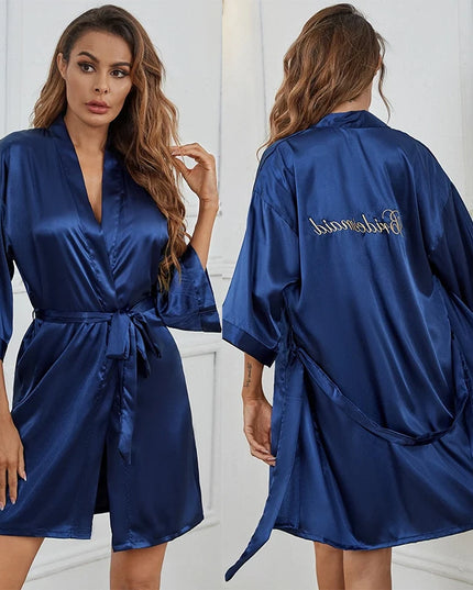Kurzer Satin Morgenmantel Damen Champagner flach liegend