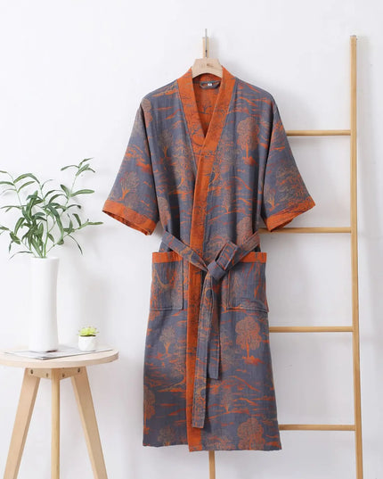 Aufgesetzte Tasche des gemusterten Kimono-Morgenmantels