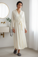 Beige Satin Morgenmantel Damen lang - edles Set - Ansicht 1
