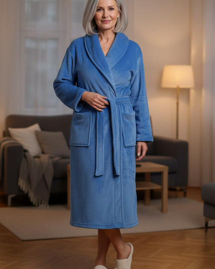Blau kuscheliger Morgenmantel Damen lang - Flauschig - Ansicht 1