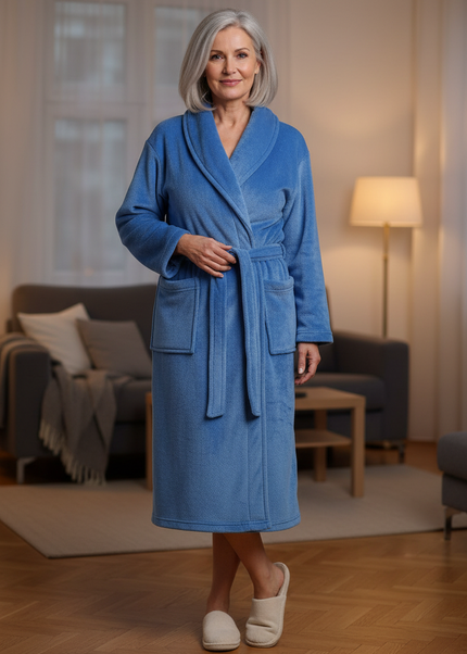 Blau kuscheliger Morgenmantel Damen lang - Flauschig - Ansicht 1
