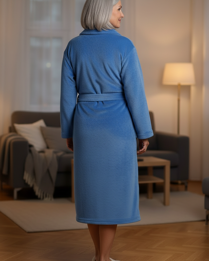 Blau kuscheliger Morgenmantel Damen lang - Flauschig - Ansicht 2