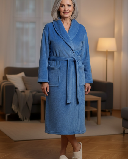 Blau kuscheliger Morgenmantel Damen lang - Flauschig - Ansicht 3