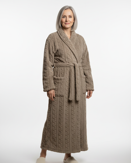 Khaki kuscheliger Morgenmantel Damen Lang - Ansicht 5