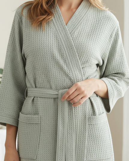 Kimono Morgenmantel Baumwolle in Hellgrau | M-XL - Ansicht 4