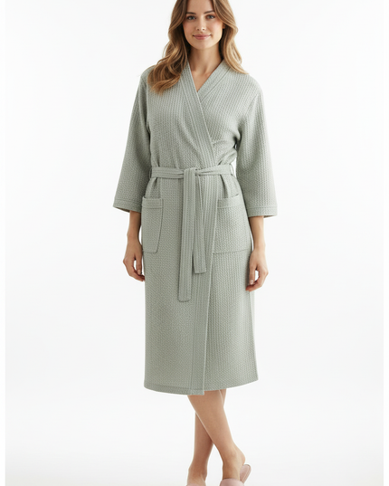 Kimono Morgenmantel Baumwolle in Hellgrau | M-XL - Ansicht 5