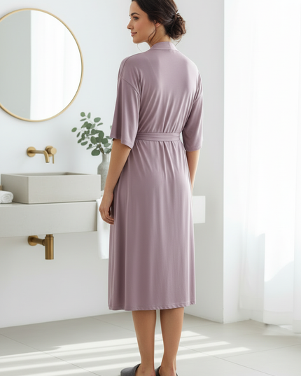Kimono Morgenmantel Damen Kurzarm - leichter Lila-Mantel - Ansicht 2