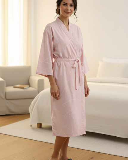 Kimono Morgenmantel Damen mit Taschen - Rosa - Ansicht 3