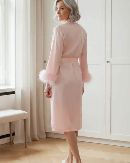 Knielanger Kimono-Morgenmantel Damen Langarm rosa - Ansicht 2