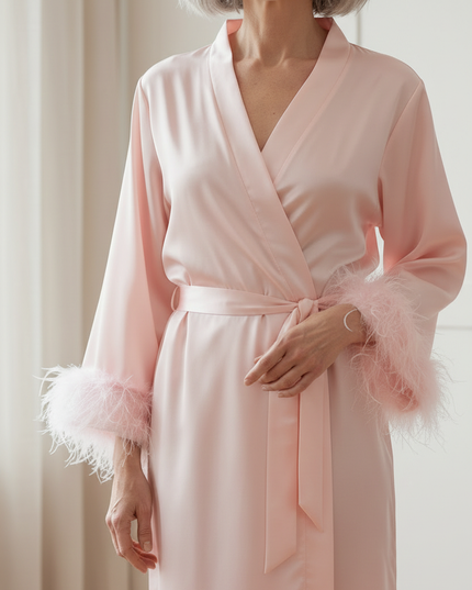 Knielanger Kimono-Morgenmantel Damen Langarm rosa - Ansicht 4