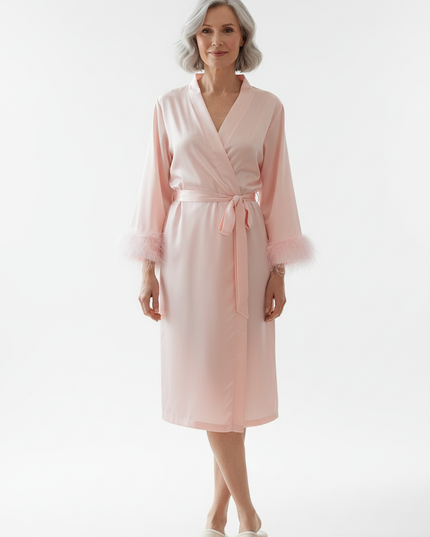 Knielanger Kimono-Morgenmantel Damen Langarm rosa - Ansicht 5