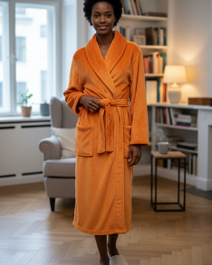 Kuscheliger Morgenmantel Damen Flanell lang in Orange - Ansicht 1