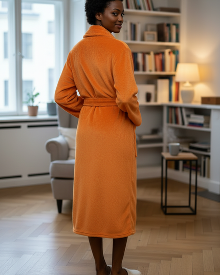 Kuscheliger Morgenmantel Damen Flanell lang in Orange - Ansicht 2