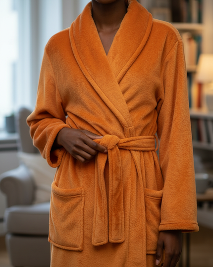 Kuscheliger Morgenmantel Damen Flanell lang in Orange - Ansicht 4