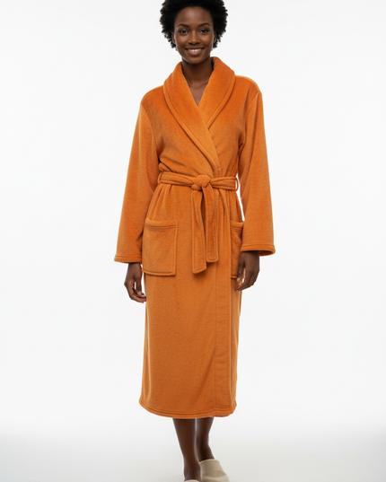 Kuscheliger Morgenmantel Damen Flanell lang in Orange - Ansicht 5