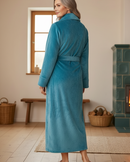 Kuscheliger Morgenmantel Damen Petrol - Flanell - Ansicht 2