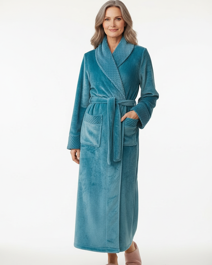 Kuscheliger Morgenmantel Damen Petrol - Flanell - Ansicht 5