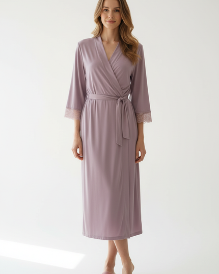 Lila Satin Morgenmantel Damen lang - fliederfarben - Ansicht 5