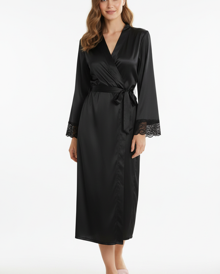 Morgenmantel Damen lang Spitze - eleganter Satin - Ansicht 5