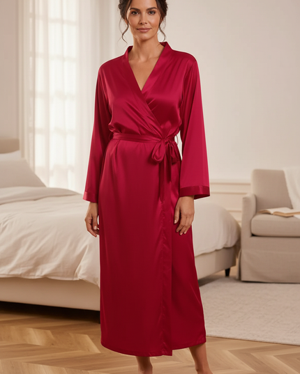 Morgenmantel Damen leicht Rot - Satin-Morgenmantel - Ansicht 1