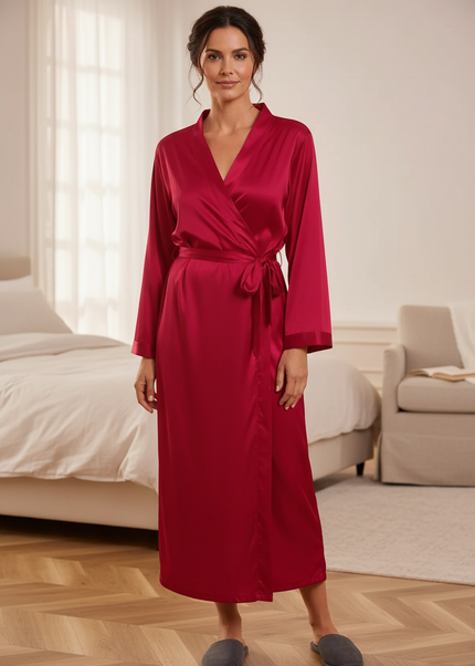 Morgenmantel Damen leicht Rot - Satin-Morgenmantel - Ansicht 1