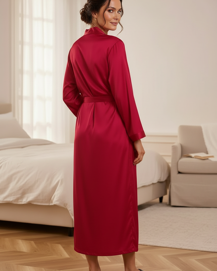 Morgenmantel Damen leicht Rot - Satin-Morgenmantel - Ansicht 2