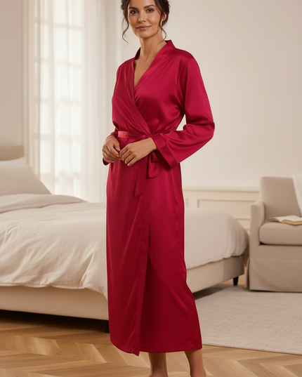 Morgenmantel Damen leicht Rot - Satin-Morgenmantel - Ansicht 3