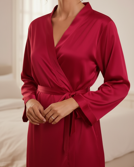 Morgenmantel Damen leicht Rot - Satin-Morgenmantel - Ansicht 4