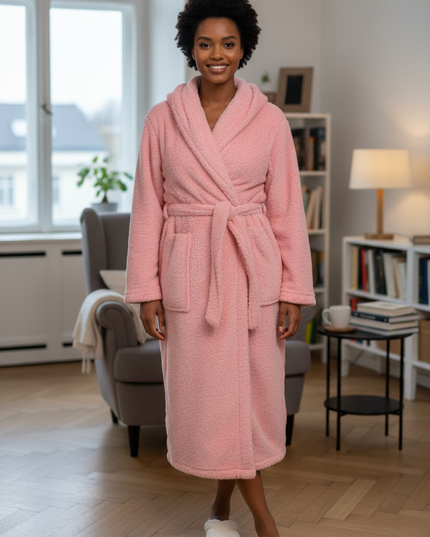 Morgenmantel Pelz - kuscheliger Plüsch-Morgenmantel in Rosa - Ansicht 1