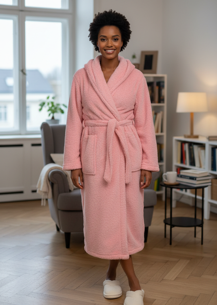Morgenmantel Pelz - kuscheliger Plüsch-Morgenmantel in Rosa - Ansicht 1