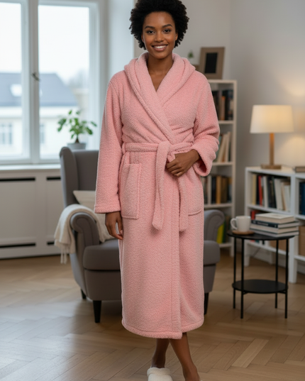 Morgenmantel Pelz - kuscheliger Plüsch-Morgenmantel in Rosa - Ansicht 3