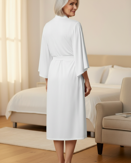 Morgenmantel Stoff weiß - Satin-Kimono mit 3/4-Arm - Ansicht 2