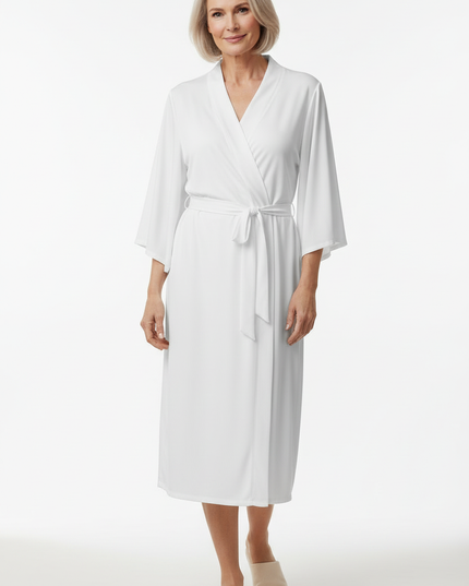 Morgenmantel Stoff weiß - Satin-Kimono mit 3/4-Arm - Ansicht 5